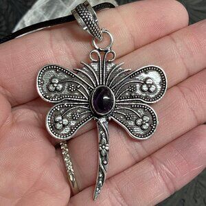 Amethyst Dragonfly Pendant Necklace Stone Crystal Jewelry